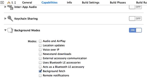 在Capabilities中开启Background Modes